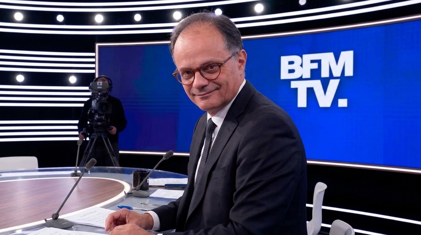 Emmanuel Moulin avec son sourire condescendant dans le studio BFM TV